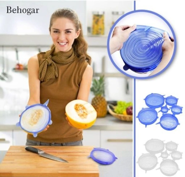 6Pcs Silicone Stretch Preserve Pot Bowl Fruit Lid for Fridge Microwave Food Container Cover  - Silicon,  Clips & Lids, 6pieces